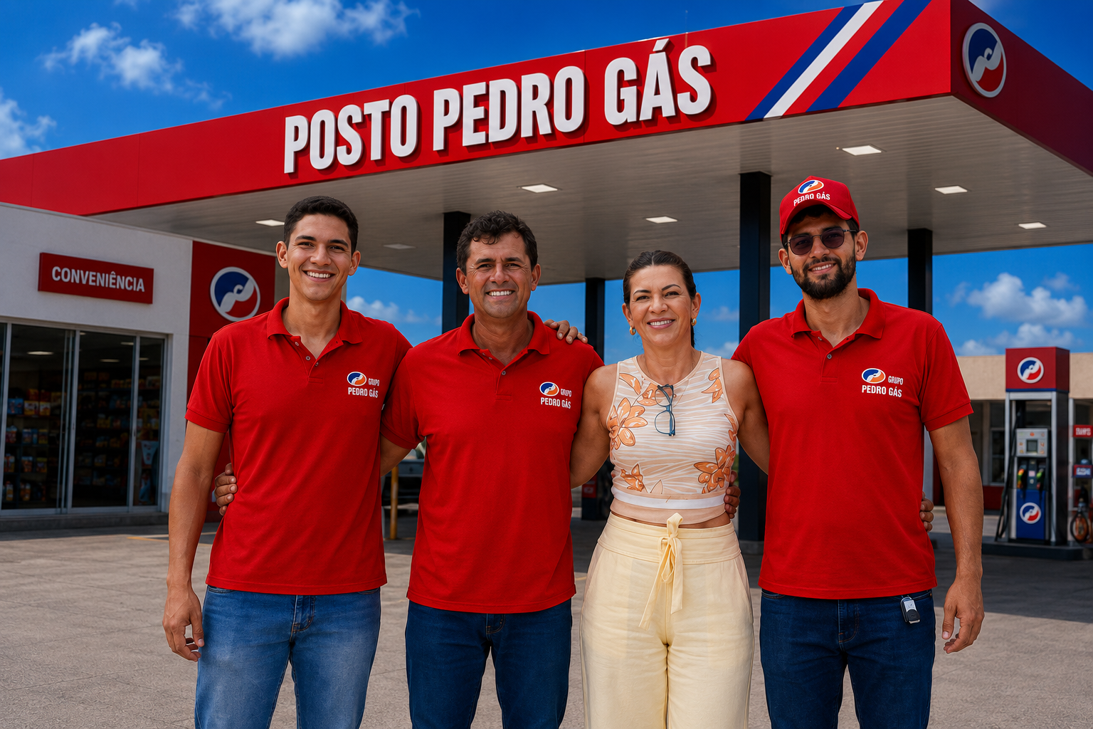 Equipe do Posto Pedro Gás em frente ao posto